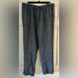 Time and True Ladies Linen Blend Pull on Blue/White Striped Pants Size L 12-14